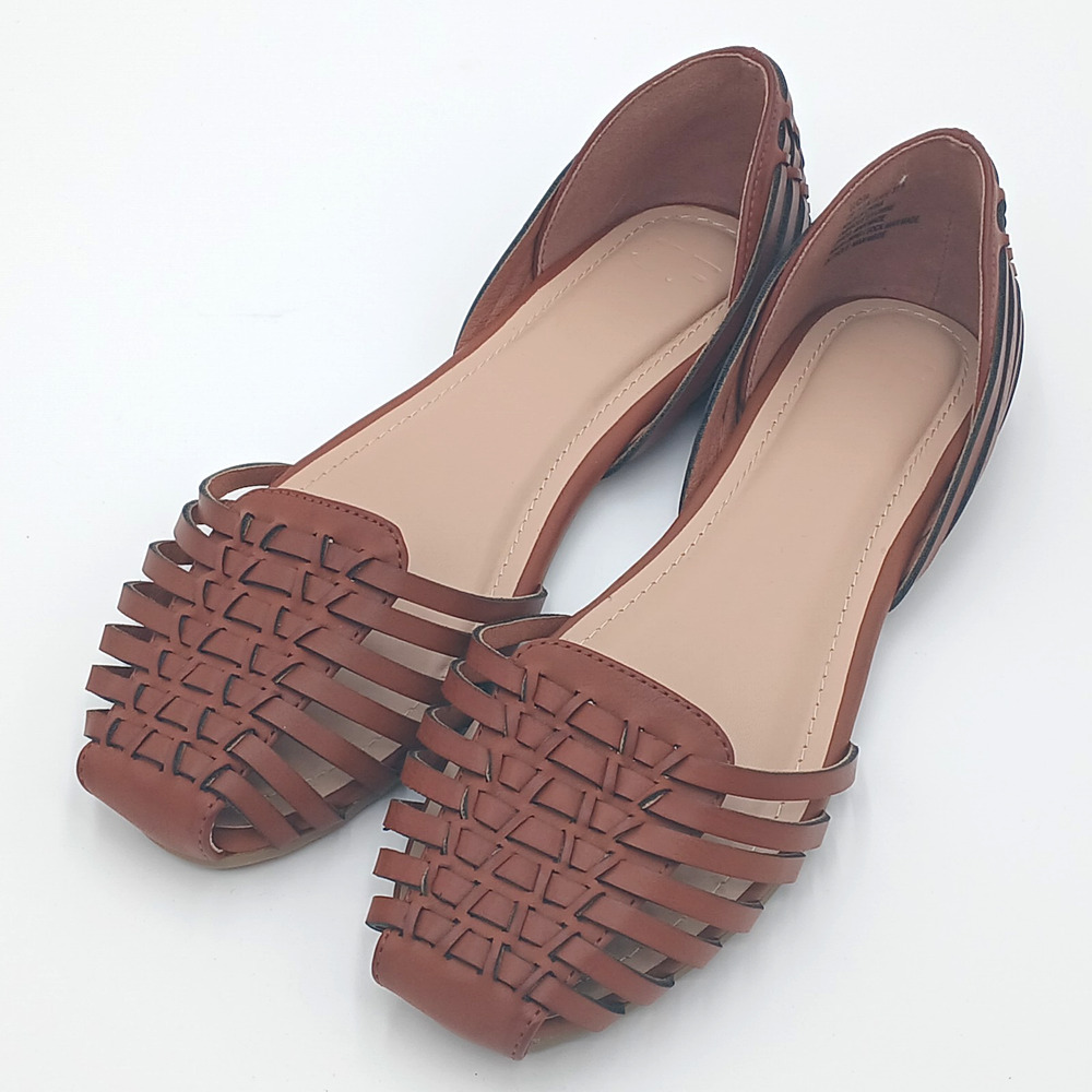 JustFab Lucite Woven Flat Shoe Sz 7 Cognac Brown Women’s Shoes